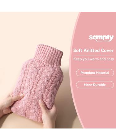 Samply 2L Hot Water Bottle with Knitted Cover for Hot & Cold Therapy - Pink | Pain Relief for Hands, Feet, Neck, and Shoulders - Buy Online on GoSupps.com