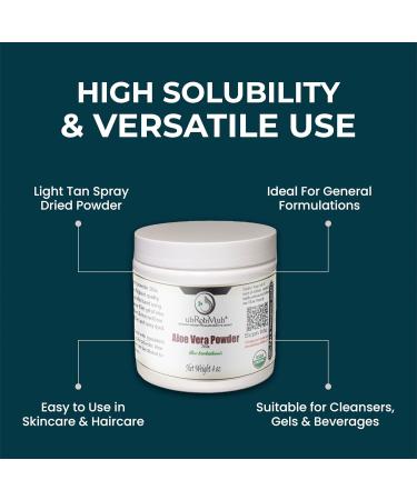 uh*Roh*Muh Organic USDA Certified Aloe Vera Powder 200X Concentrate Pure Aloe Barbadensis Inner Leaf Spray Dried Water Soluble Cosmetic Grade for Skincare Haircare Food & Beverage Use - 4 oz 4 Ounce (Pack of 1) - Buy Online on GoSupps.com