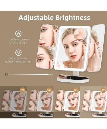 Makeup Mirror Vanity Mirror with Lights | 70 LEDs Trifold Mirror | 2X 3X 10X Magnification | Touch Control | Portable LED Mirror | White Pattern - Dual Power Supply - Buy Online on GoSupps.com