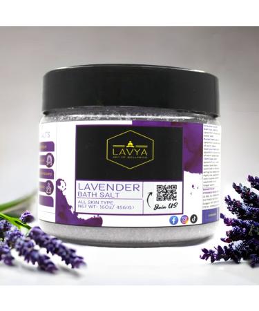 Lavya Luxuary Lavender Pure Natural Bath Salt Formula for Body & Foot Spa Relaxing  Musle Recovery  Aroma Bath Therapy  Heals Body Pain  Reduce Stress and Fatigue 16Oz / 456Gms (Lavender) Purple