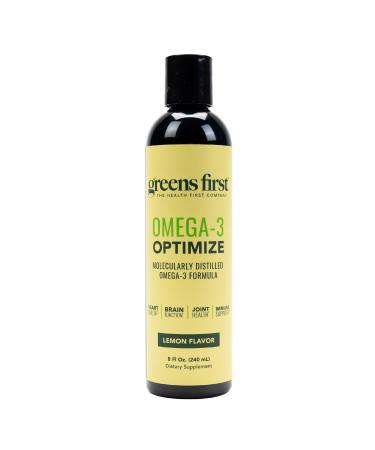 Greens First Omega-3 Optimize - Molecularly Distilled Liquid Omega-3 Fish Oil Supplement Formula - 1380 mg - Gluten-Free & Non-GMO - Lemon Flavor - 8 Fl Oz