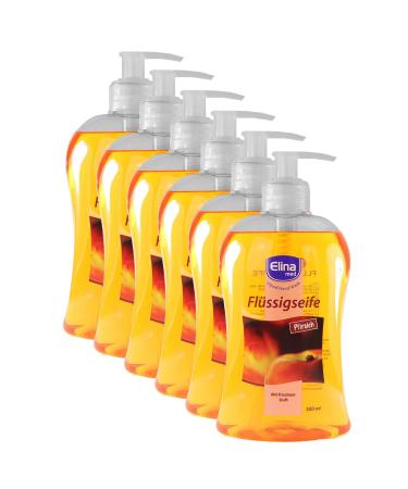 6 x Elina med - Soap/Liquid Soap - Peach - With fresh scent (6 x 500 ml) 6 pieces (1 pack) Peach