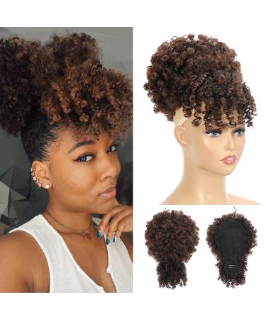 Fayasu Afro Puff Drawstring Ponytail with Faux Bangs Blonde Ponytail Extension Short Curly Hair Extensions Updo Hairpieces Ponytail Extension for Black Women (2/33)