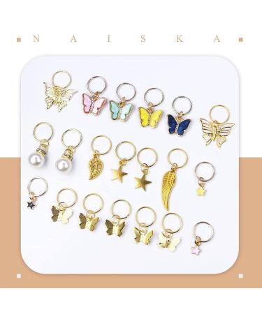NAISKA 20Pcs Gold Butterfly Hair Clips | Dreadlock Accessories and Charms | Pearl, Star, Crystal Rhinestone Beads | Hair Jewelry for Women and Teen Girls - Buy Online on GoSupps.com