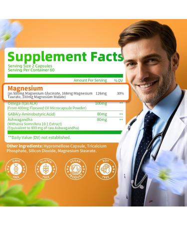 Triple Magnesium Complex - Magnesium Glycinate Taurate & Malate Supplement with Omega3 Ashwagandha GABA for Sleep Brain Heart & Muscle Support - High Absorption and Gentle Vegan 120 Capsules 120 Count (Pack of 1) - Buy Online on GoSupps.com