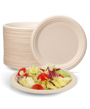 Heavy Duty Disposable Plates Compostable Paper Plates 100-Pack 9 Inch Plates - Eco-Friendly Biodegradable Sugarcane Bagasse Heavy Duty Paper Plates Brown Paper Plates for Party