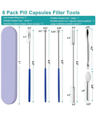 8 Piece Capsule Filling Machine Kit - Home & Lab Supplies for Empty Pill Capsules - Spoon, Spatula, Scoop, Tray, Tamper Tool - Gel Capsules Size 000-3 - Buy Online on GoSupps.com