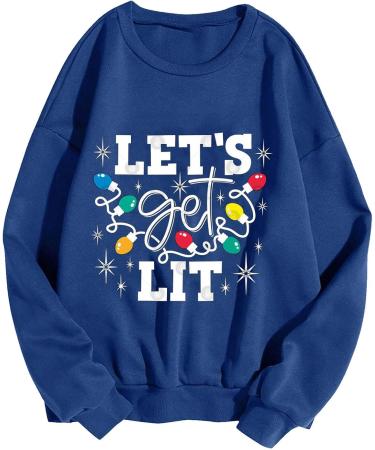 Yihaojia Women Christmas Oversized Sweatshirt Let's Get Lit Xmas Lights Graphic Shirts Cute Holiday Long Sleeve Pullover Tops Blue XX-Large - Buy Online on GoSupps.com