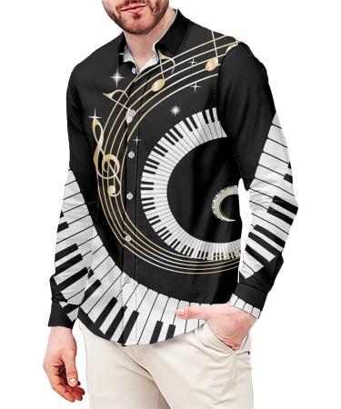 Coloranimal Men's Rainbow Hawaiian Shirt | Music Notes Print | Long Sleeve Casual Tee XS-4XL - Buy Online on GoSupps.com