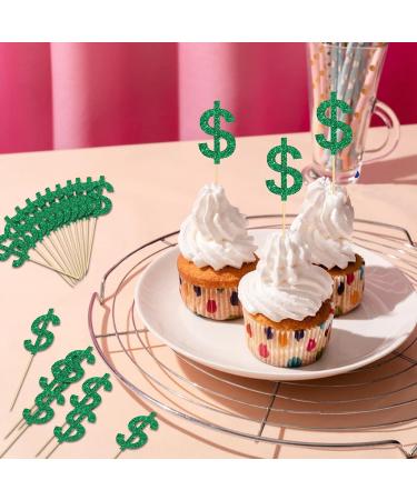 Ambishi 24pcs Dollar Sign Cupcake Toppers American Dollar for Casino Wedding Birthday Festival Party Decoration Light Up Your Casino Party Decor Cake Picks Green Glitter - Buy Online on GoSupps.com