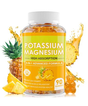 Potassium Magnesium Glycinate Gummies 400mg High Absorption Magnesium Gummies with VD Potassium Q10 for Relaxation Stress Relief & Zzz Sugar Free Vegan 60 Raspberry