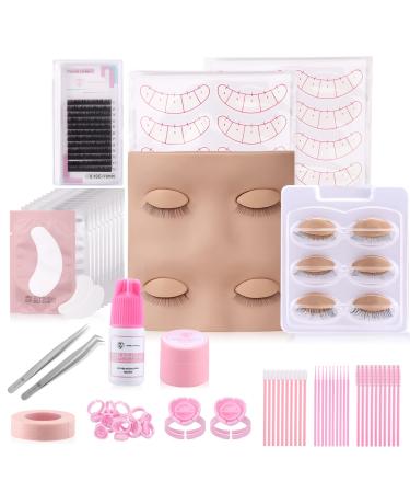 Pretty memory Lash Extension Supplies Eyelash Extension Kit, Lash Mannequin Head with Removable Eyelids Silicone Practice Set for Makeup and Eyelash Graft 62 Piece Set
