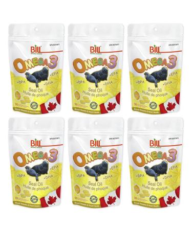 Bill Lemon Burst Omega-3 Seal Oil 90 Chewbale Softgels in Bag (6 packs)