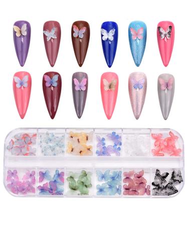 72pcs 12 Colors 3d Butterfly Nail Art Decoration Resin Handmade Charms Pearl Beads Accessory for Acrylic Nails Technician Professional or Personal Supply BX1130-6