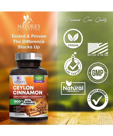 Certified Organic Ceylon Cinnamon Capsules 1800mg - Vegan Cinnamomum Verum Vitamins - 120 Capsules - Buy Online on GoSupps.com