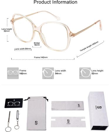 Sojos Oversized Square Blue Light Blocking Glasses for Women - Retro Vintage TR90 Frame - Anti Blue Ray Clear Lens - SJ5097 Crystal Brown - 54mm - Buy Online on GoSupps.com