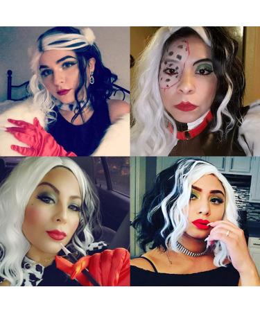 BUFASHION 14 Women's Short Black & White Kinky Straight Cosplay Wig with Air Bangs | 46 Colors Options | Synthetic Hair (White with Black - Buy Online on GoSupps.com