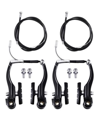 Riakrum 2 Sets Bike Brakes Include 2 Pairs V-type Brakes with 2 Pieces Braking Cables and 4 Pieces Cable End Caps for Mountain Bikes