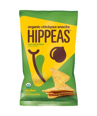 Hippeas Organic Chickpea Puffs Tortilla Chips + Sea Salt & Lime | 5 ounce, 6 count | Vegan, Gluten-Free, Crunchy, Protein Chips Sea Salt & Lime 5 Ounce (Pack of 6)