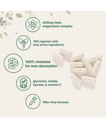 Micro Ingredients Pure Magnesium Complex 300 Capsules | Triple Magnesium Glycinate Malate Taurate with Vitamin C | 100% Chelated | Supports Muscles Nerves & Energy | Only Active Ingredients - Buy Online on GoSupps.com