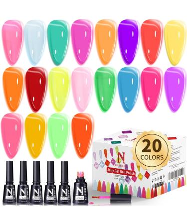 Noirwhite Jelly Gel Polish 20 Colors Trendy Neon Jelly Gel Nail Polish Kit Glossy Crystal Transparent Gel Polish Nude Pink Purple Green Blue Yellow Red Colors Jelly Nail Polish Set Soak Off UV LED Home DIY Nail Art Salon Jelly Gel Polish Set-2 - Buy Online on GoSupps.com