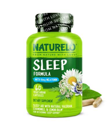 NATURELO Sleep Aid - with Melatonin, Magnesium, GABA, Valerian Root, Lemon Balm, Chamomile Herbal Extracts - Plant-Based Sleeping Aid - 60 Vegan Capsules 60 Count (Pack of 1)