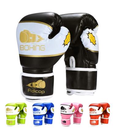 Adicop Kids Boxing Gloves for 4-12 Years Old Youth Boys Girls Boxing Training Gloves Sparring Boxing Gloves for Punching Bag Kickboxing Muay Thai MMA Black