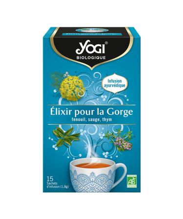 Yogi Organic Throat Elixir, 100% Organic Fennel, Sage and Thyme Infusion, 15 Heat-Sealed and Staple-Free Sachets, 21.6