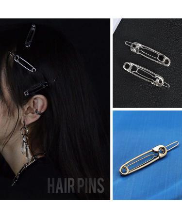 15 Pcs Safety Pin Shape Hair Clips Set - Silver Hair Pins for Goth Hairdressing & Styling - Buy Online on GoSupps.com