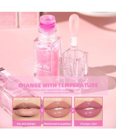 Bekoeen 2Pcs Magic Color Changing Lip Oil Lipstick Big Brush Hydrating Glimmer Glow Oil Long Lasting Moisturizing Smooth Non-Sticky Lip Gloss Lip Balm Fresh Lip Oil Stain Girl's Lip Care (light pink) - Buy Online on GoSupps.com