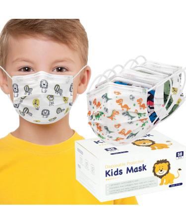 50PCS Kids Disposable Face Macks with Pattern, 3 Layers Breathable & Adjustable Safety Mack Anti Dust with Earloop 50 Count (Pack of 1) Colored(with Pattern)