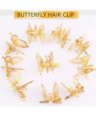 Gold Metal 3D Butterfly Hair Clips Set - 12 Pieces | Cute Hair Barrettes Pins for Women and Girls - Buy Online on GoSupps.com