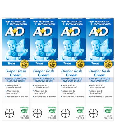 A+D Zinc Oxide Diaper Rash Treatment Cream Dimenthicone 1% Zinc Oxide 10% Easy Spreading Baby Skin Care 4 Ounce Tube (Pack of 4) (Packaging May Vary) 4 Ounce (Pack of 4)