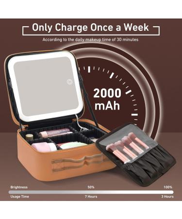 Jadazror Lighted Makeup Case with Mirror & Lights, Brown Travel Bag with Partitionable Design and 10X Magnifying Mirror - Buy Online on GoSupps.com
