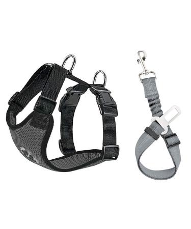 Slowton dog harness with seat belt for car double-lying breathable latex network tissue puppy dishes regular safety harness dog for all everyday sports (dark gray s) s dark gray