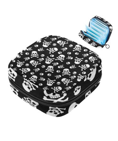 Muooum menstrual artery Bag zipper Women's bond bag tampons collect bags for women girls (grunge skull skeleton pattern) color 3 4.7x6.6x6.6 in/12x17x17 cm