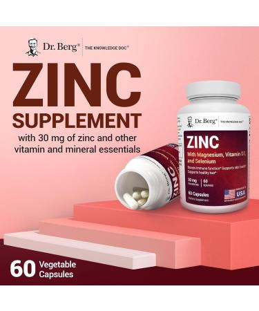 Dr. Berg Zinc 30mg Enhanced with Magnesium Vitamin D3 Selenium & Copper - Zinc Supplements for Men & Women - Chelated Zinc for Immune Skin Hair & Nails Support* - 60 Capsules - Buy Online on GoSupps.com