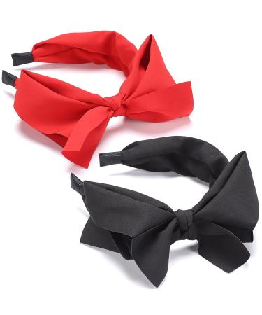 WantGor Bow Headbands for Women - 2 Big Bowknot Hair Hoops - Knotted Wide Turban Headbands - Black Red Hair Accessories - Buy Online on GoSupps.com