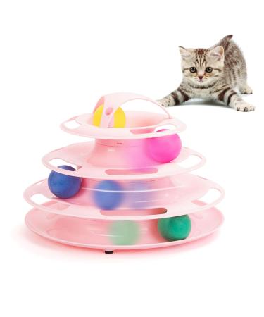 Suhaco Cat Toys for Indoor Cats 4 Level Roller Cats Toy with Four Colorful Moving Balls Interactive Teaser Kitten Toy Pink