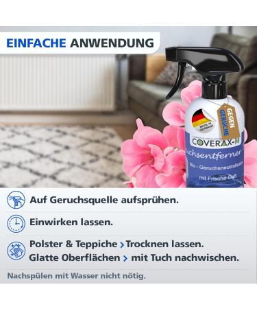 Coverax Organic Odor Remover | Enzyme Cleaner & Odor Neutralizer | 500ml Spray for Cat & Dog Urine Couch Car & Carpet | Pleasant Fragrance - Buy Online on GoSupps.com