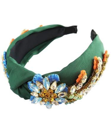 Yusier Baroque Rhinestone Crystal Headbands for Women Embroidered Hair Band Exquisite Hairband Women's Hair Accessories Hair Hoop A Variety of Colors, Satin Fabric (Green)