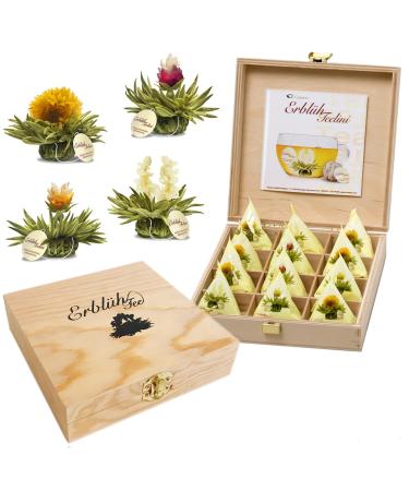 Creano Teelini tea blum in cup format gift set in wooden tea box 12 blooming tea in 4 varieties white tea gift for women mother tea lover - Buy Online on GoSupps.com