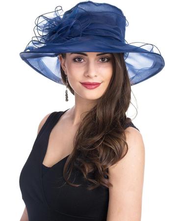 Lucky Leaf Women's Kentucky Derby Church Cap Wide Brim Sun Hat in Navy - Perfect for Party and Wedding - Buy Online on GoSupps.com