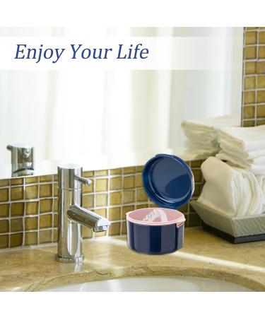 Denture Bath Case with Strainer Basket - False Teeth Storage Cup for Soaking and Cleaning - Blue - Buy Online on GoSupps.com