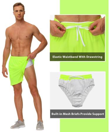 Cakulo Men's 5-Inch Neon Yellow Running Shorts with Pockets - Size Medium - Buy Online on GoSupps.com