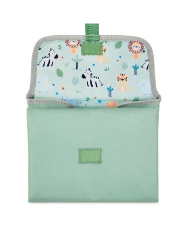 Portable Changing Mat Compact Wipe-Clean Mat for Newborns and Toddlers Travel Nappy Changing Bag with Pocket Soft and Padded Animal Safari Design Safari Green