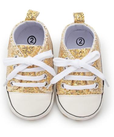 BAIELey High Top Baby Sneakers - Gold | Soft Sole Newborn First Walkers 0-6 Months - Buy Online on GoSupps.com