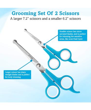 BOSHEL Dog Grooming Scissors Set - Safe Rounded Tips - Micro Serrated Trimming Scissors for Face, Ear, Nose & Paw - Dog Grooming Shears Set 2 Pack - Buy Online on GoSupps.com