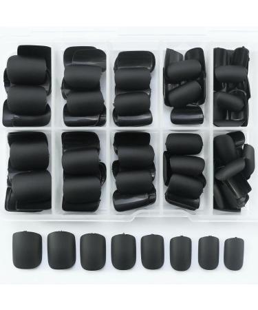 Short Press on Nails Square - 120Pcs Matte Color False Nails with Adhesive Tabs | Full Cover Acrylic Glue-on Nails for Women & Girls - Stylish Black Design - Buy Online on GoSupps.com