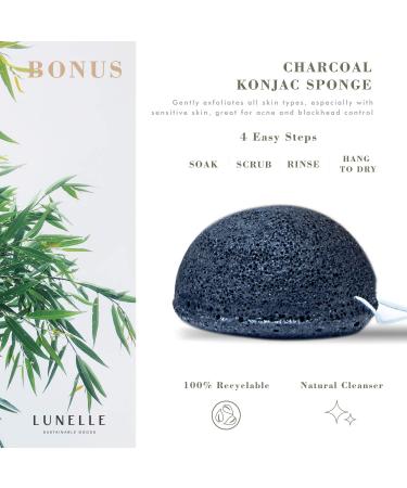 Lunelle Charcoal Bamboo Reusable Makeup Remover Pads 12 Pack with Konjac Sponge - Eco-Friendly Bamboo Face Pads Set - Buy Online on GoSupps.com